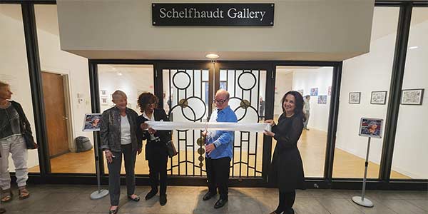 Ann B. Clark, Barbara James, Peter Schelfhaudt, and Danielle Wilken at the Schelfhaudt Gallery ribbon-cutting ceremony