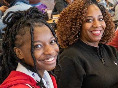 Parent and child at accepted students day