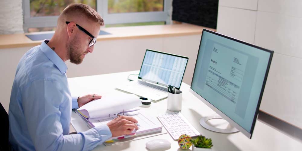 student completing coursework for medical billing and coding courses