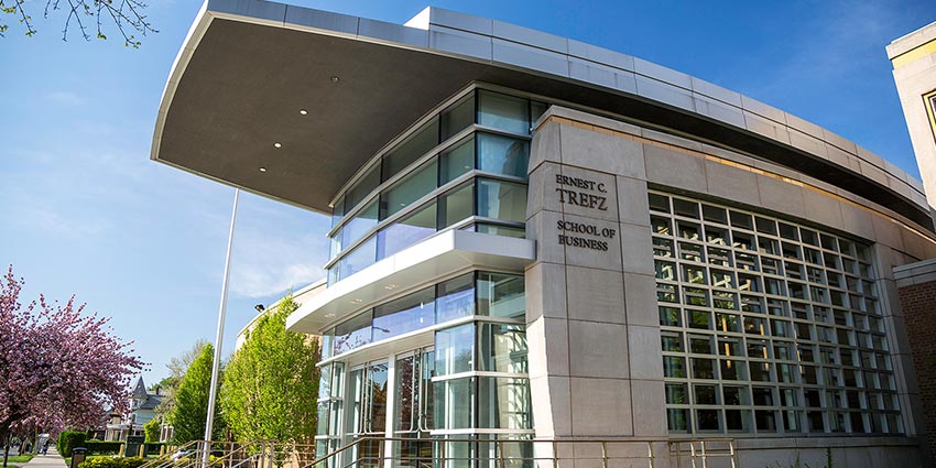 exterior of the Ernest C. Trefz School of Business at University of Bridgeport