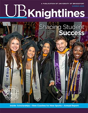 Knightlines summer 2025 cover featuring smiling students at Commencement