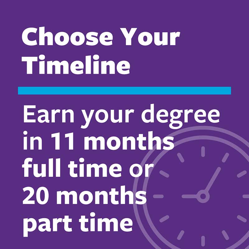 Choose your timeline - Earn your degree in 11 months full time or 20 months part time